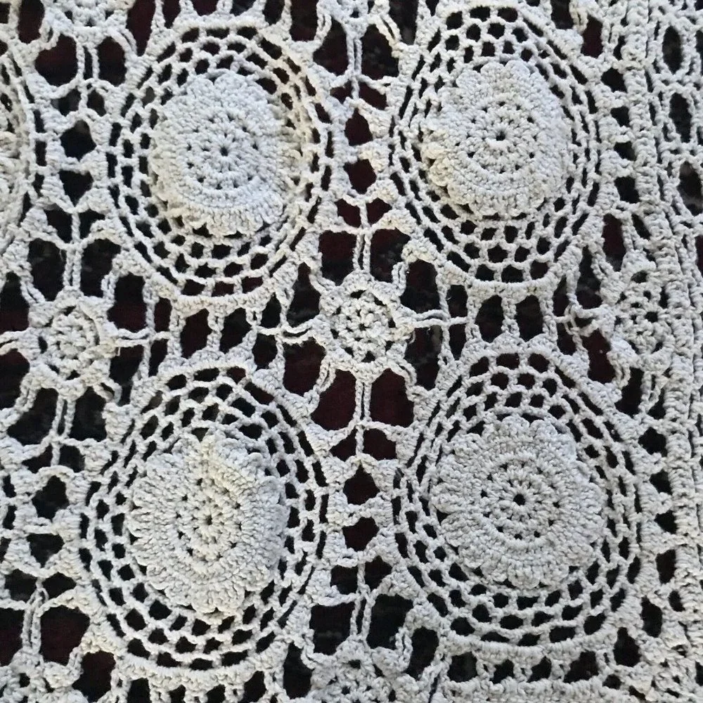 Vintage thin crochet lace doily  cream tablecloth handmade‎ classic 48 x …